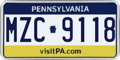 PA license plate MZC9118