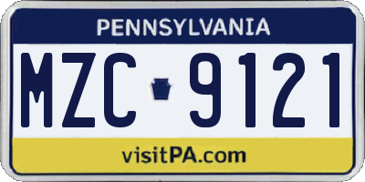PA license plate MZC9121