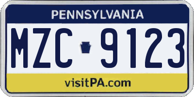 PA license plate MZC9123