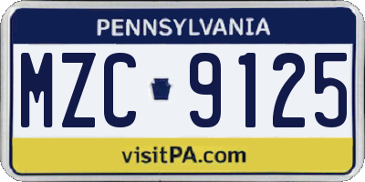PA license plate MZC9125