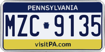 PA license plate MZC9135