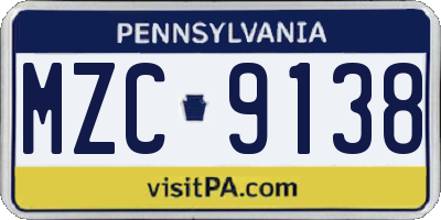 PA license plate MZC9138