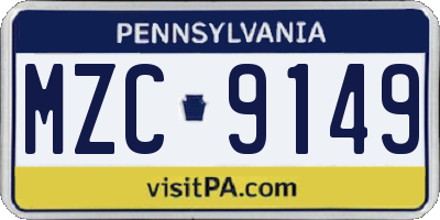PA license plate MZC9149