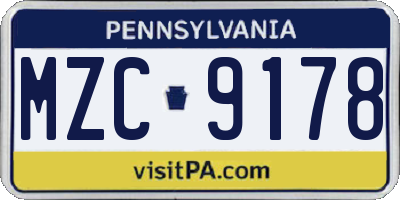 PA license plate MZC9178
