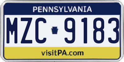 PA license plate MZC9183