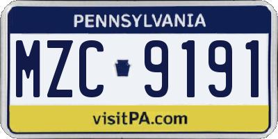 PA license plate MZC9191