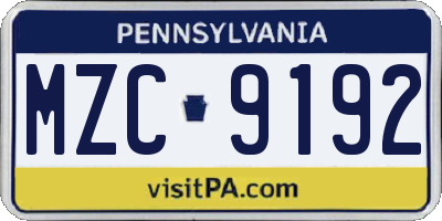 PA license plate MZC9192