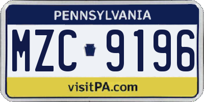 PA license plate MZC9196
