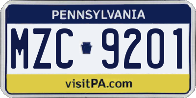 PA license plate MZC9201