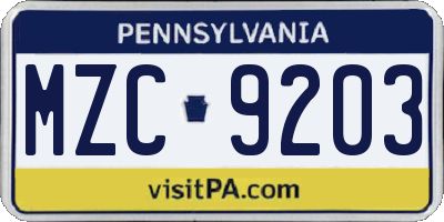 PA license plate MZC9203