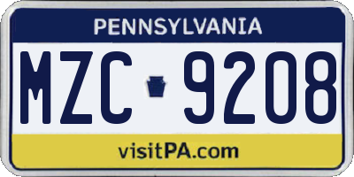PA license plate MZC9208