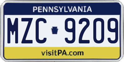PA license plate MZC9209
