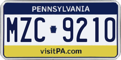 PA license plate MZC9210