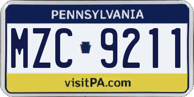 PA license plate MZC9211