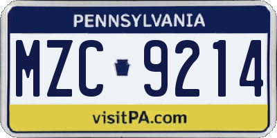 PA license plate MZC9214