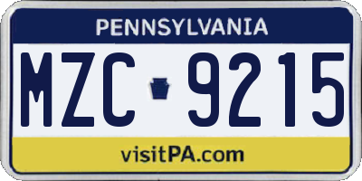 PA license plate MZC9215