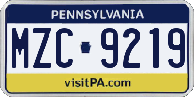 PA license plate MZC9219