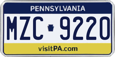 PA license plate MZC9220