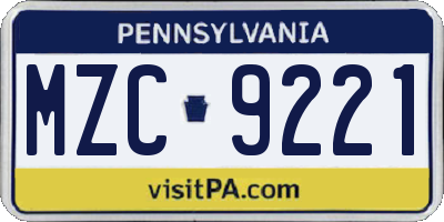 PA license plate MZC9221