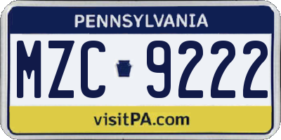 PA license plate MZC9222