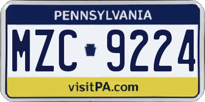 PA license plate MZC9224