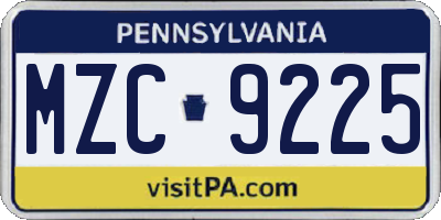 PA license plate MZC9225