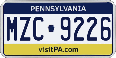 PA license plate MZC9226