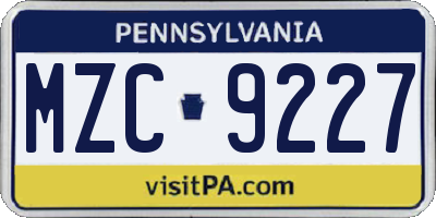 PA license plate MZC9227