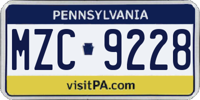 PA license plate MZC9228