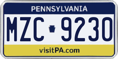PA license plate MZC9230