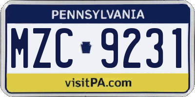 PA license plate MZC9231