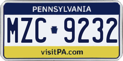 PA license plate MZC9232