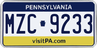 PA license plate MZC9233