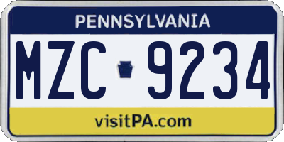 PA license plate MZC9234