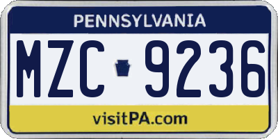 PA license plate MZC9236