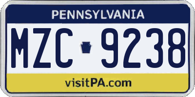 PA license plate MZC9238