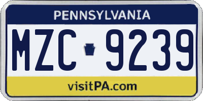 PA license plate MZC9239