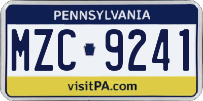 PA license plate MZC9241