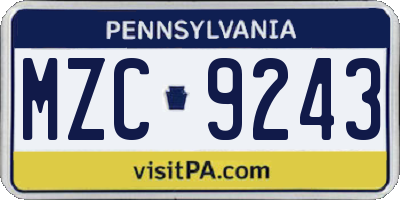 PA license plate MZC9243