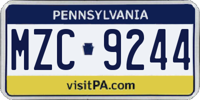 PA license plate MZC9244