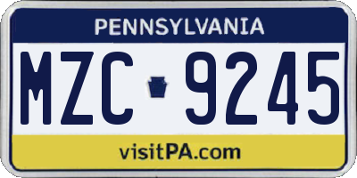 PA license plate MZC9245