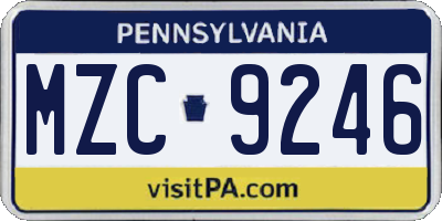 PA license plate MZC9246