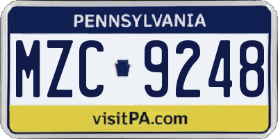 PA license plate MZC9248