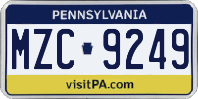 PA license plate MZC9249
