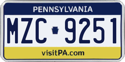 PA license plate MZC9251