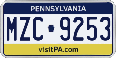 PA license plate MZC9253