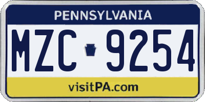 PA license plate MZC9254