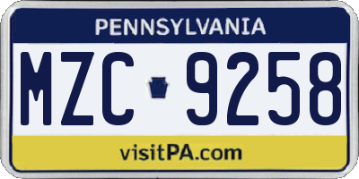 PA license plate MZC9258