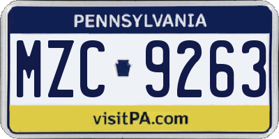 PA license plate MZC9263