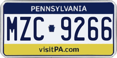 PA license plate MZC9266